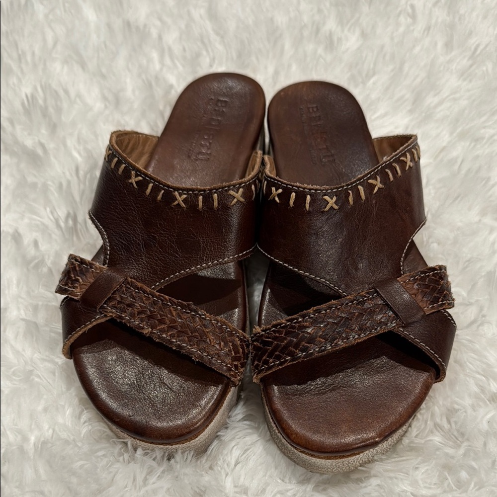 Bed Stu Tiny Women’s Brown Leather Slip On Leather Platform Sandals Sz 6.5